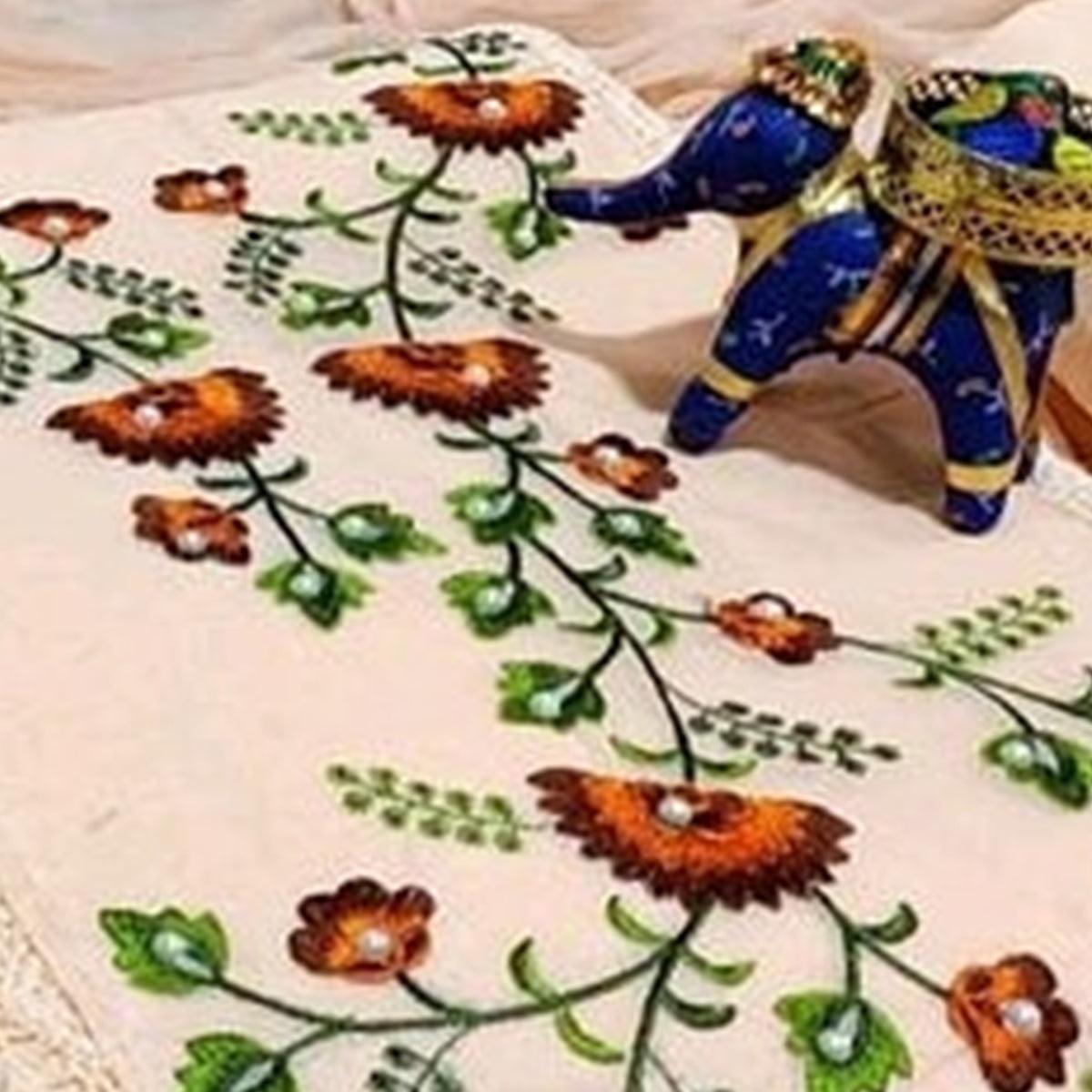 Innovative Peach Colored Casual Wear Embroidered Cotton Dress Material