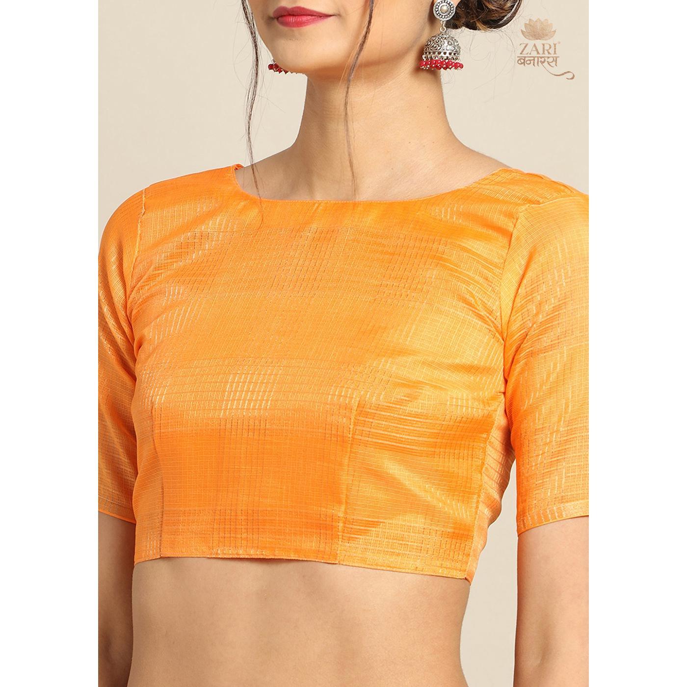Innovative Peach Colored Casual Wear Floral Printed Linen Saree