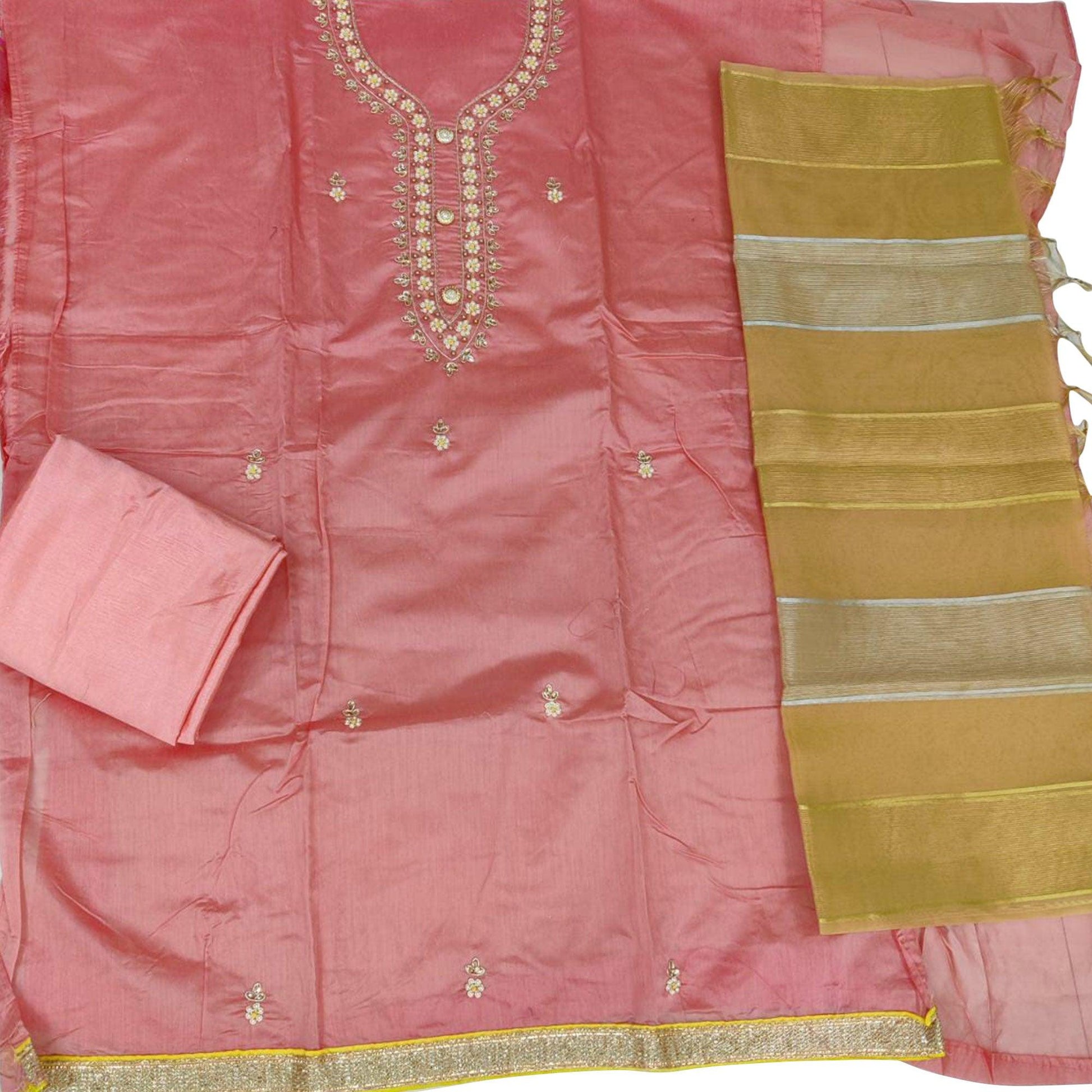 Innovative Pink Colored Casual Embroidered Modal Chanderi Dress Material