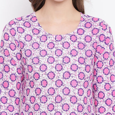 Innovative Pink Colored Casual Printed Cotton Kurti-Palazzo Set