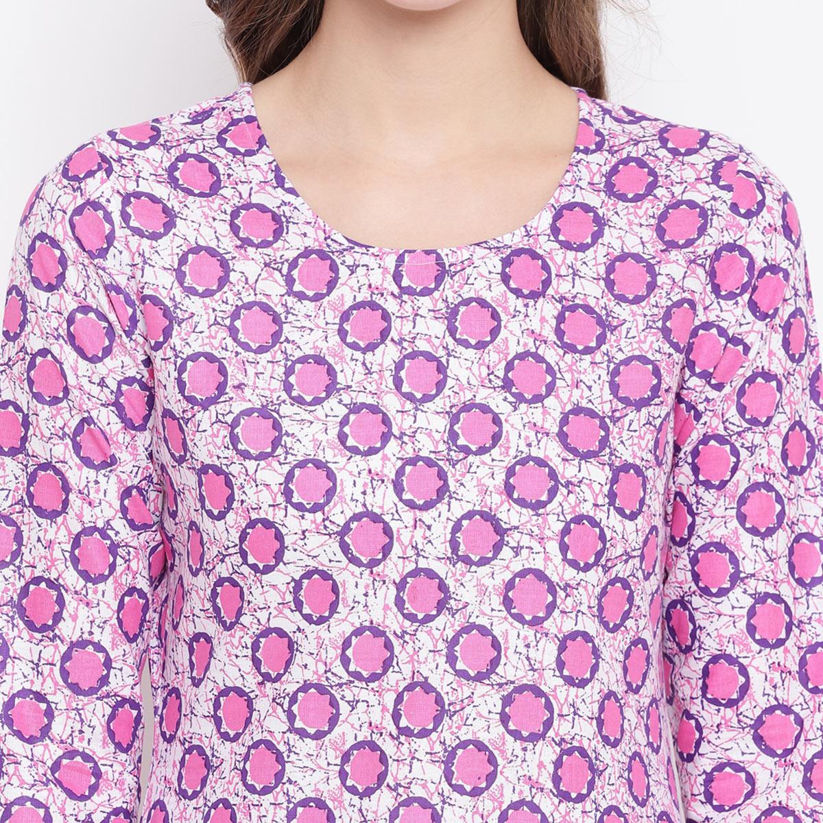 Innovative Pink Colored Casual Printed Cotton Kurti-Palazzo Set