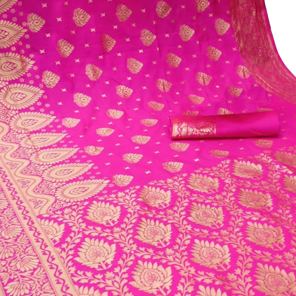Innovative Pink Colored Festive Wear Woven Banarasi Silk Saree