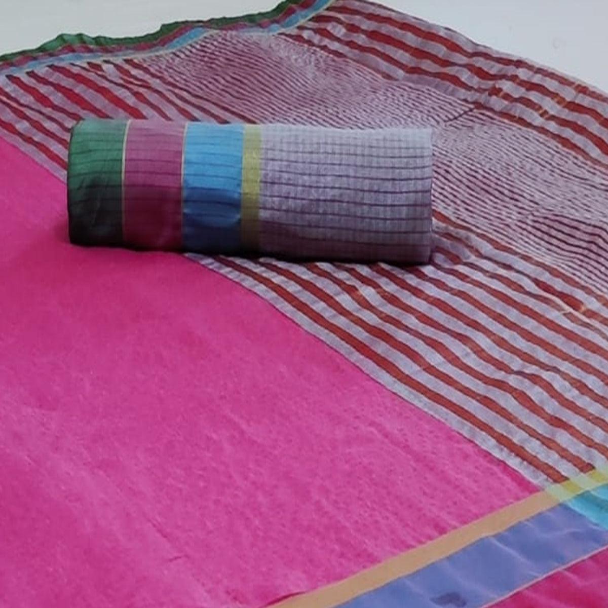 Innovative Pink Colored Festive Wear Woven Cotton Saree