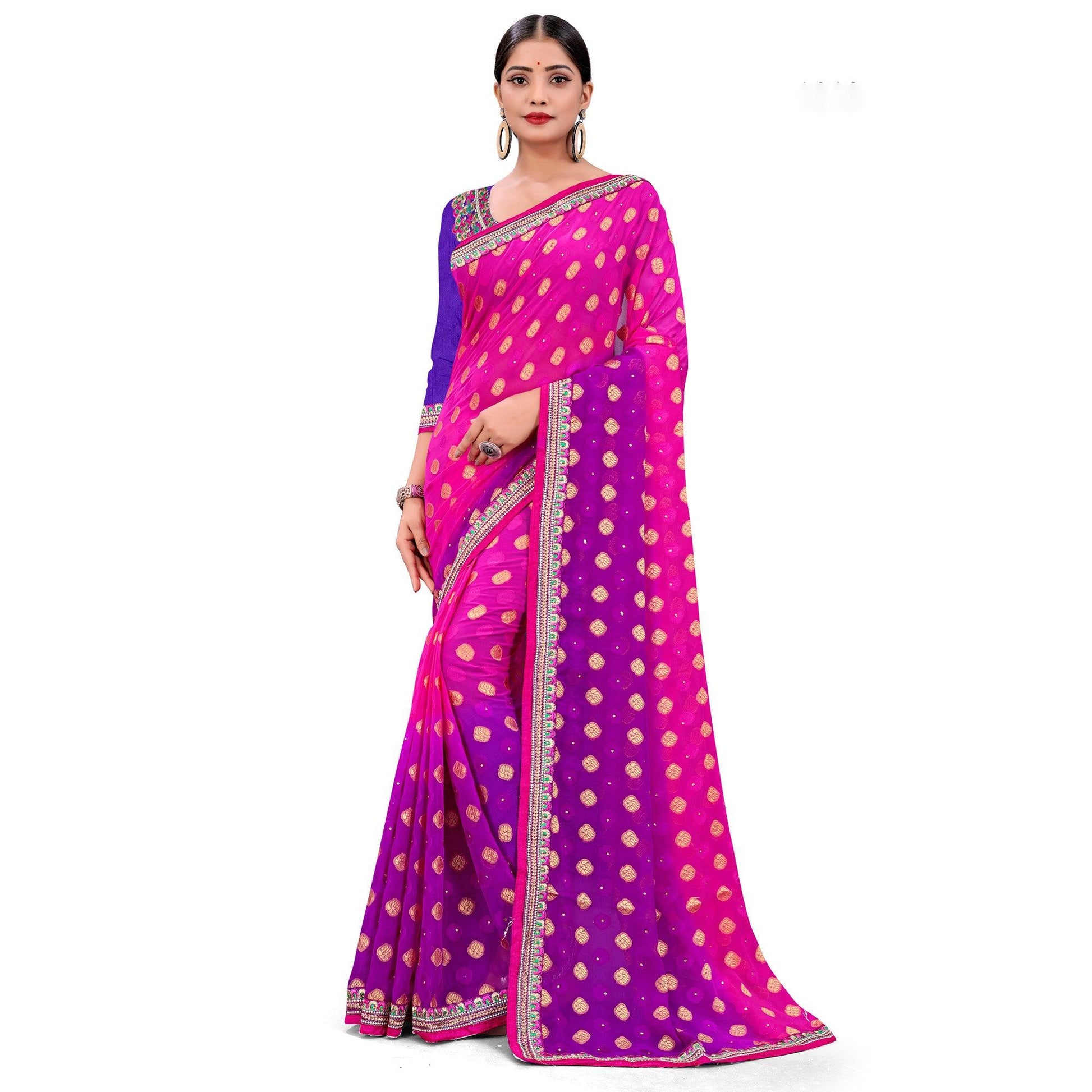 Innovative Pink Colored Party Wear Georgette Saree