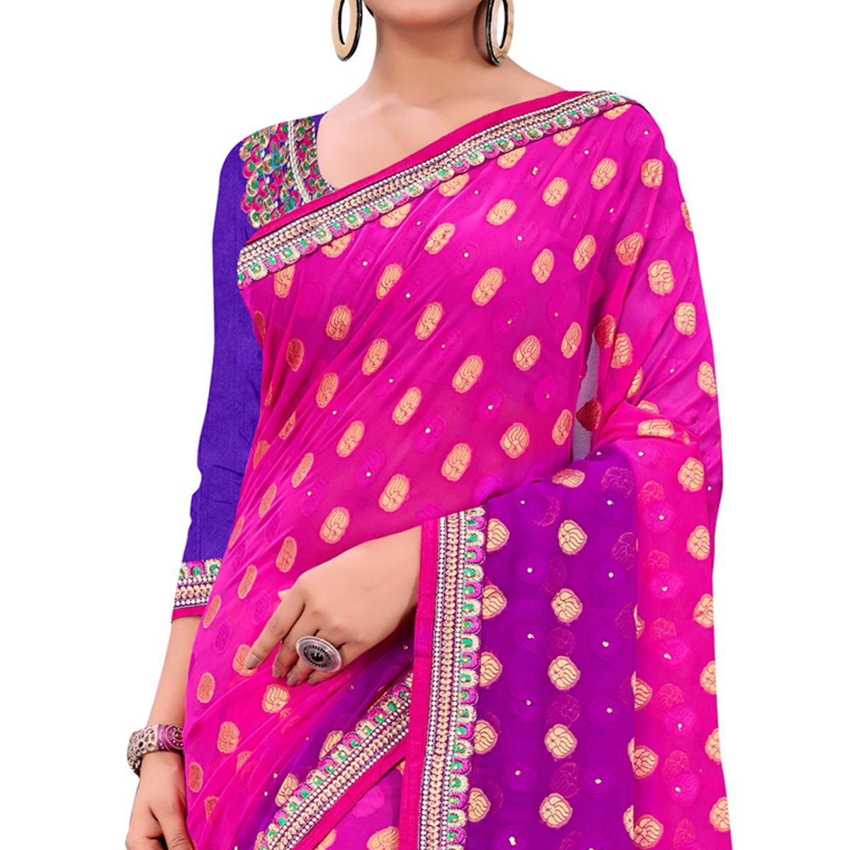 Innovative Pink Colored Party Wear Georgette Saree