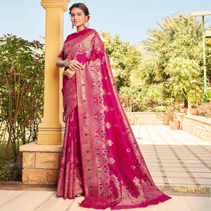 Innovative Pink Coloured Designer Partywear Weaving Silk Saree