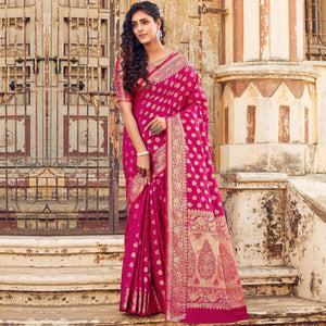 Innovative Pink Coloured Designer Partywear Weaving Silk Saree