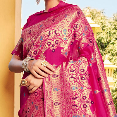 Innovative Pink Coloured Designer Partywear Weaving Silk Saree