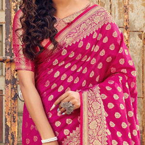 Innovative Pink Coloured Designer Partywear Weaving Silk Saree