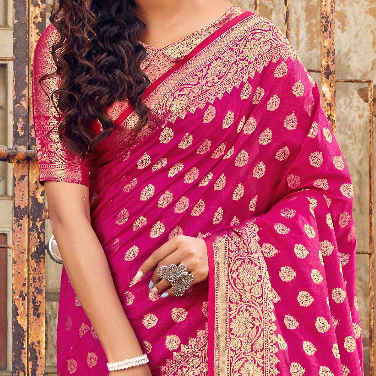 Innovative Pink Coloured Designer Partywear Weaving Silk Saree