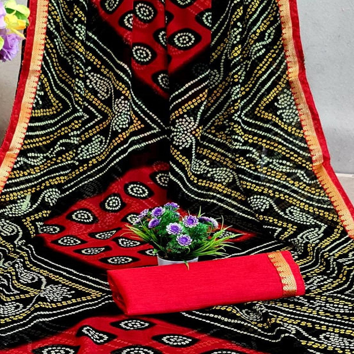 Innovative Red - Black Colored Festive Wear Woven Moss Georgette Saree