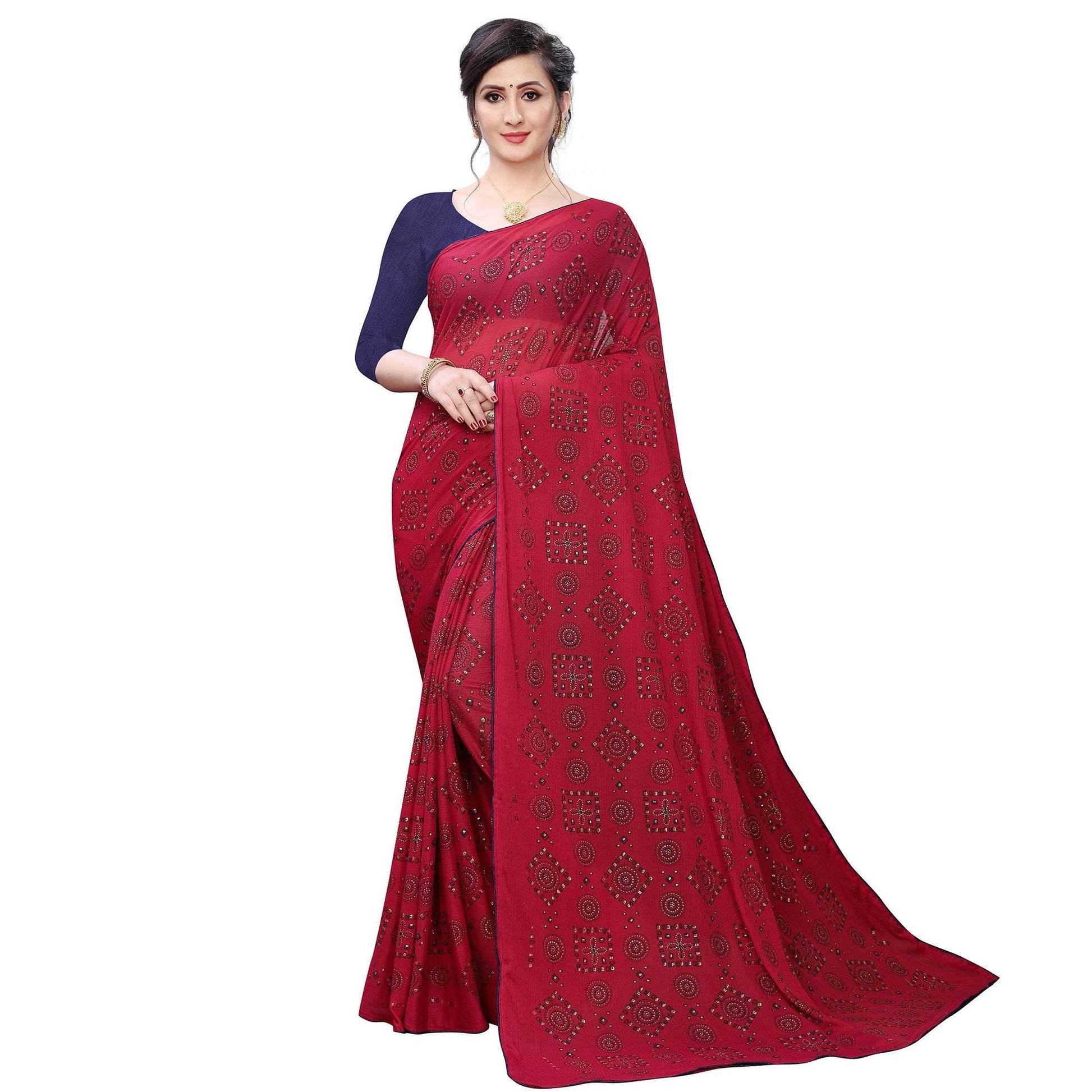 Innovative Red Colored Casual Wear Printed Art Silk Saree