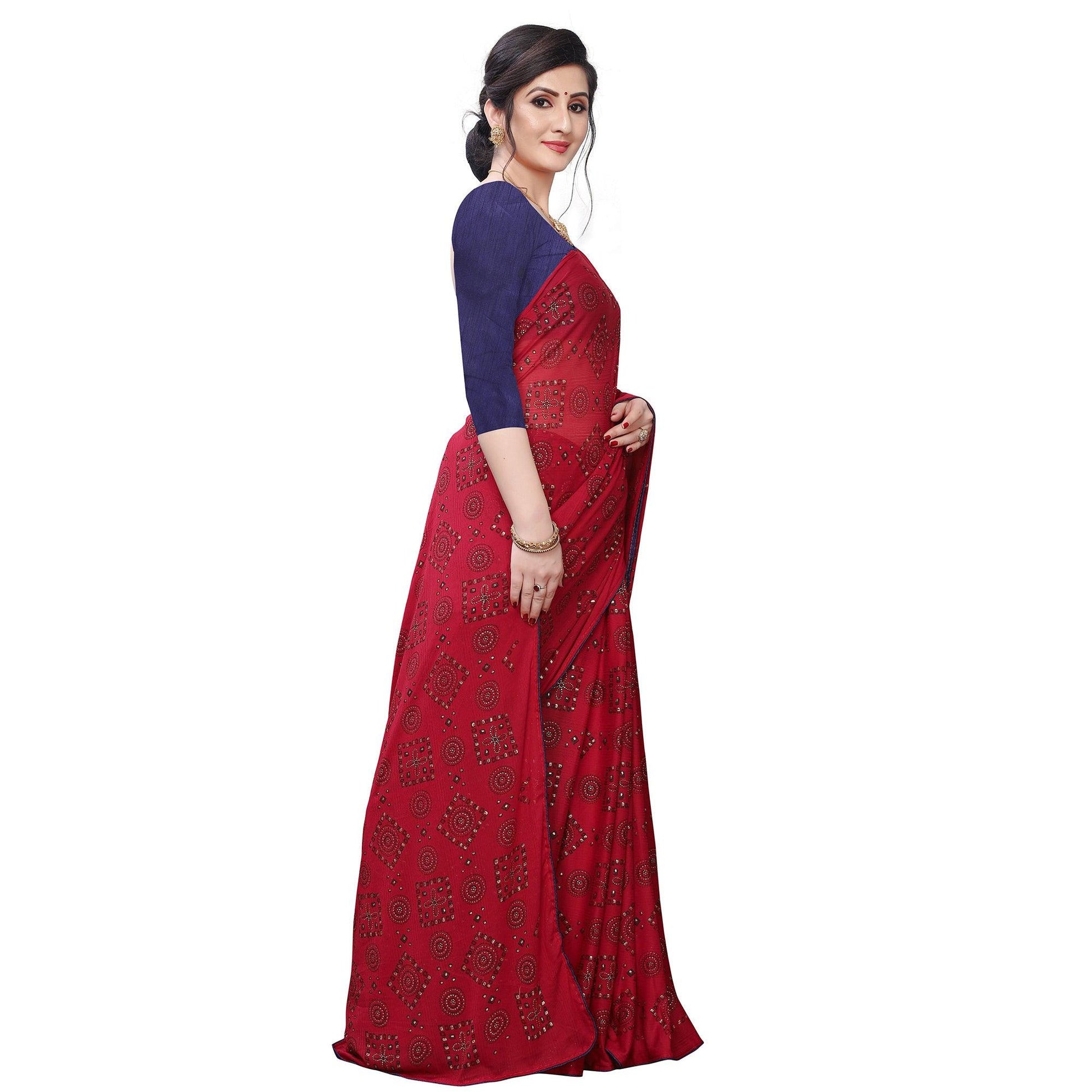 Innovative Red Colored Casual Wear Printed Art Silk Saree