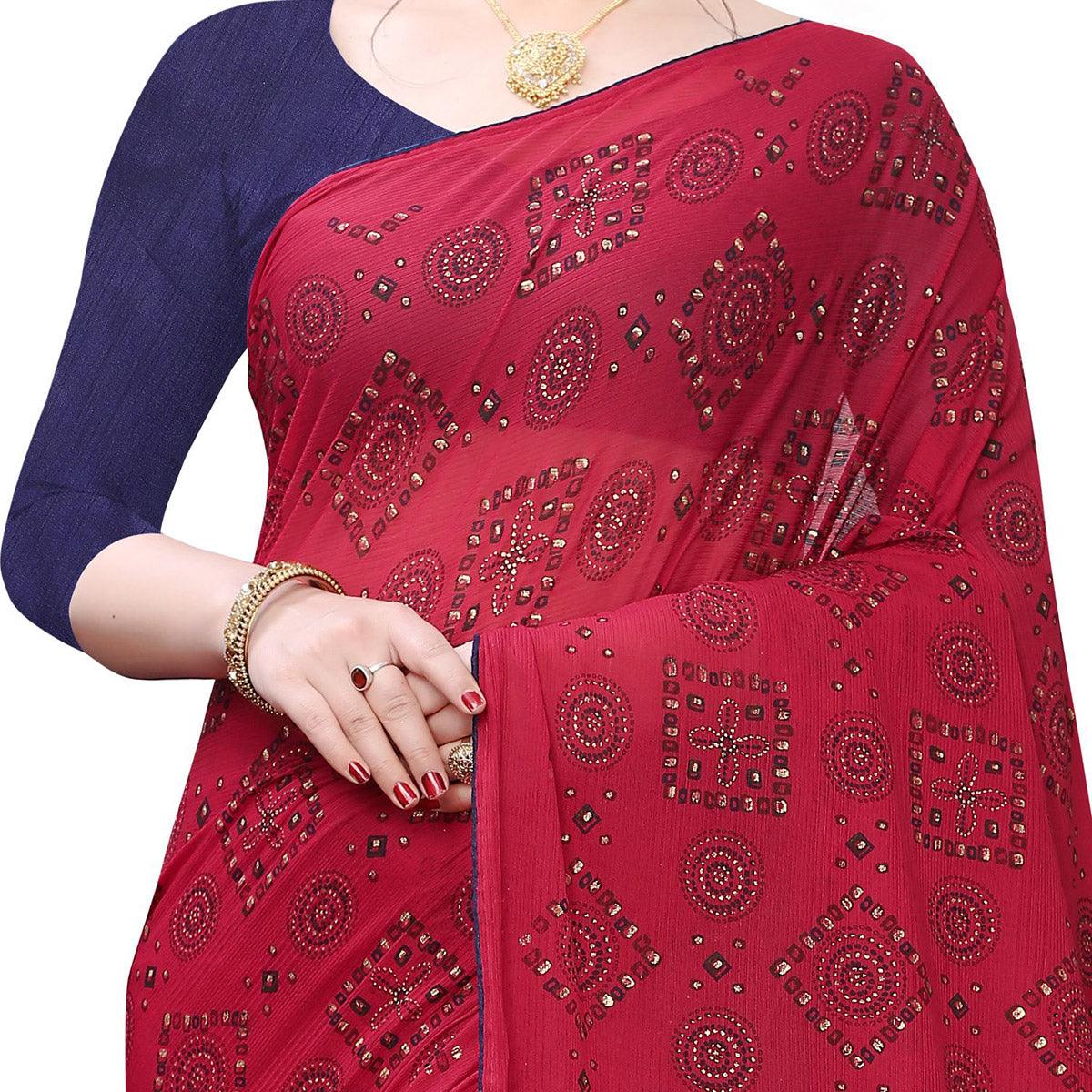 Innovative Red Colored Casual Wear Printed Art Silk Saree