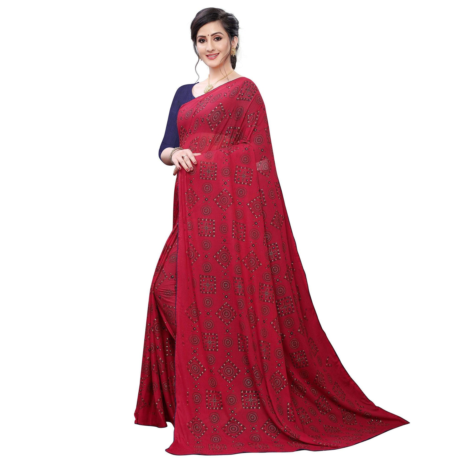 Innovative Red Colored Casual Wear Printed Art Silk Saree