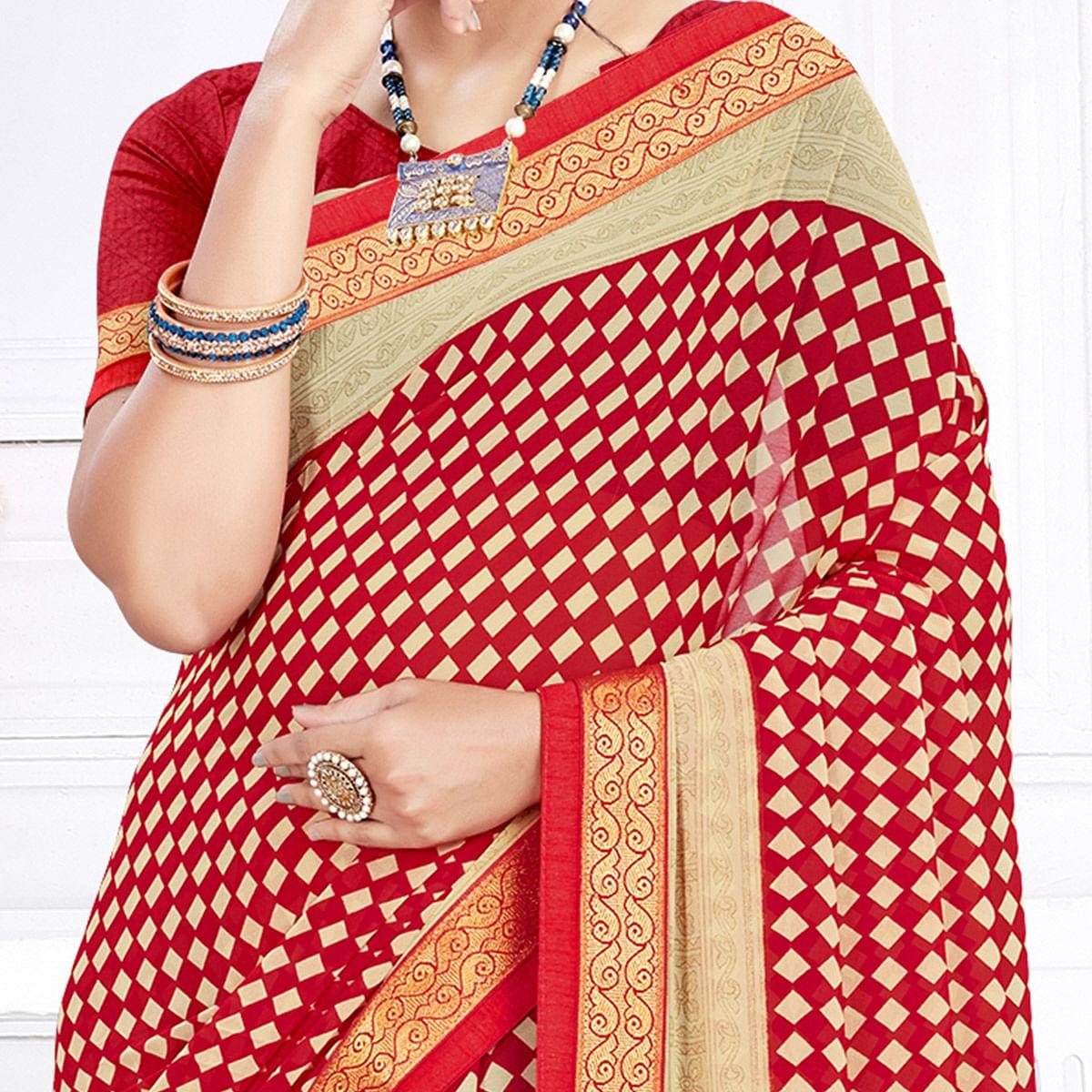 Innovative Red Colored Casual Wear Printed Georgette Saree