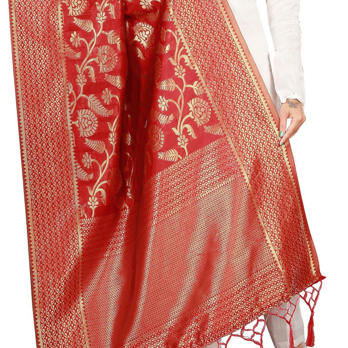 Innovative Red Colored Festive Wear Banarasi Silk Dupatta