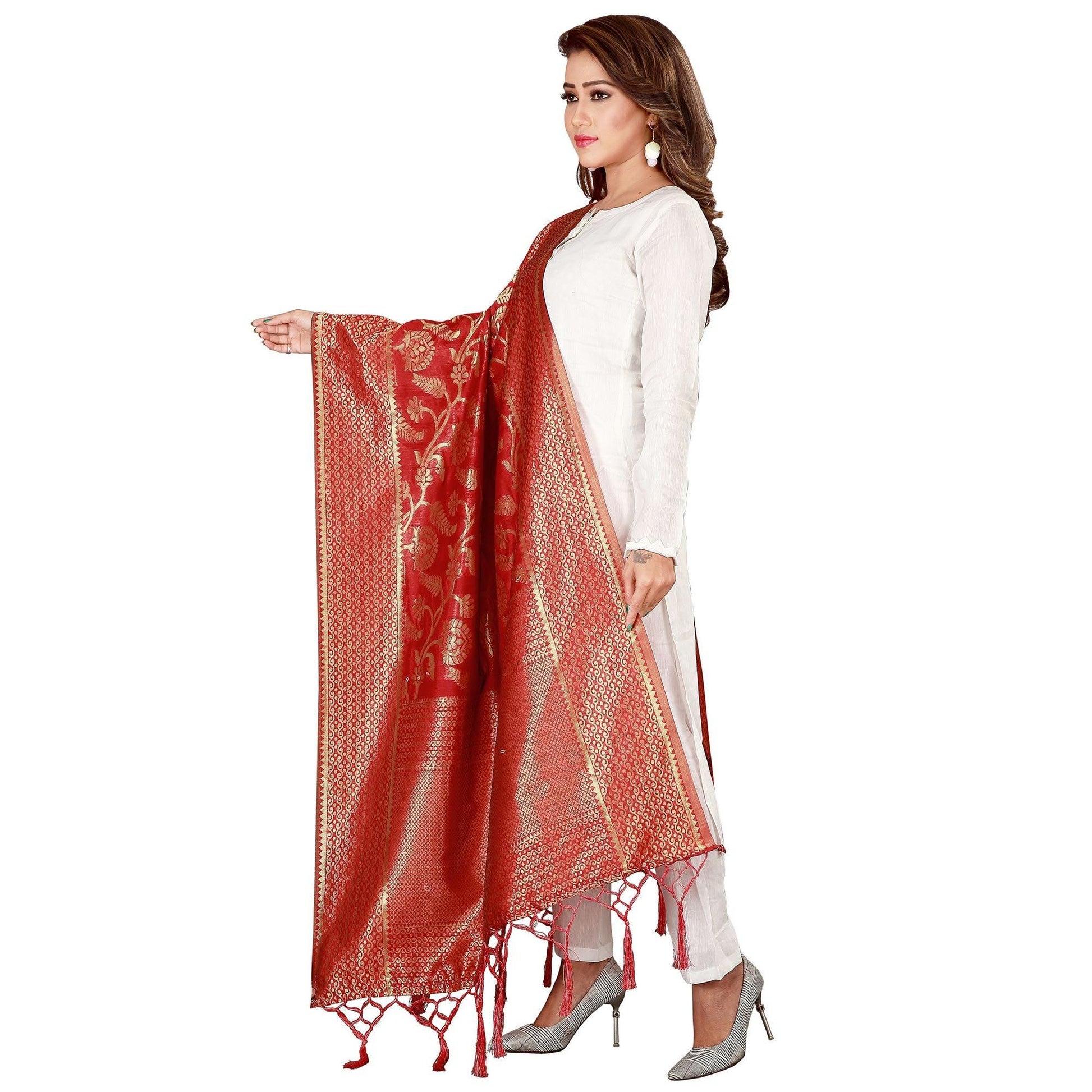 Innovative Red Colored Festive Wear Banarasi Silk Dupatta
