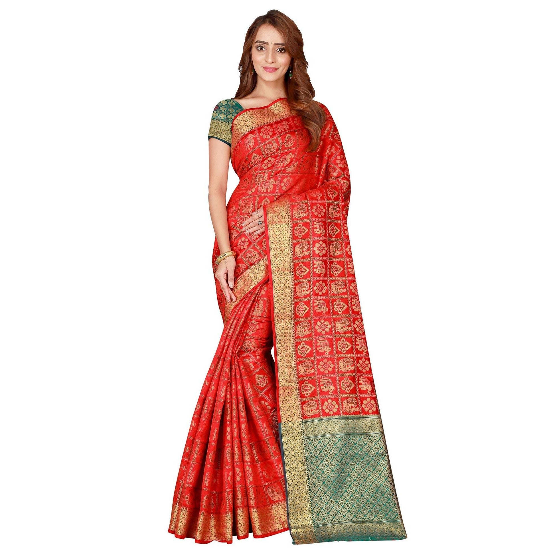 Innovative Red Colored festive Wear silk Saree