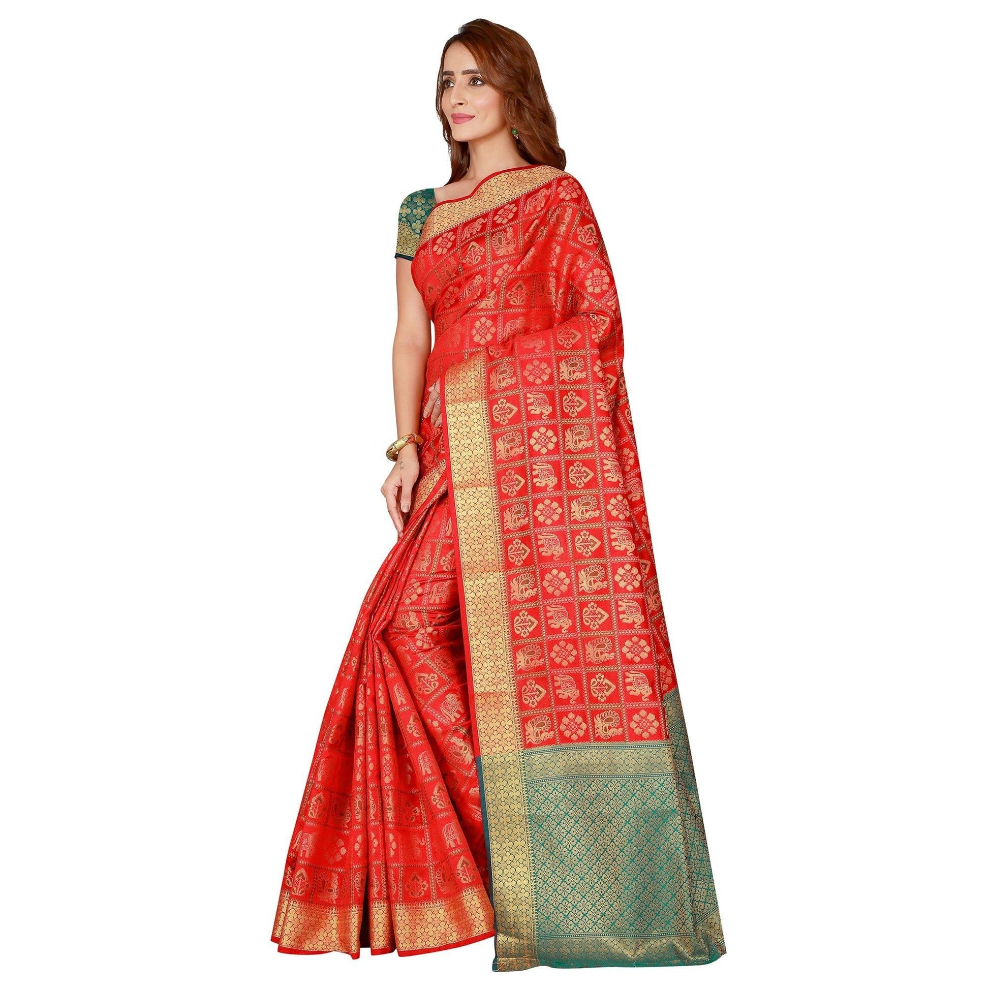 Innovative Red Colored festive Wear silk Saree