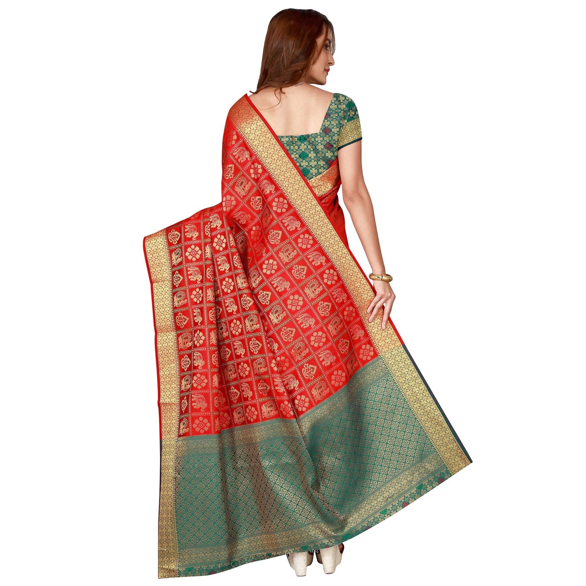 Innovative Red Colored festive Wear silk Saree