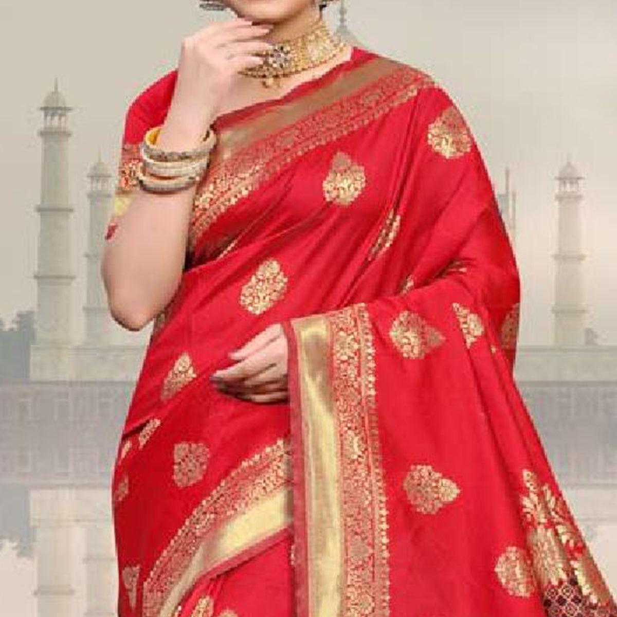 Innovative Red Colored Festive Wear Woven Art Silk Saree