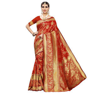 Innovative Red Colored Festive Wear Woven Banarasi Silk Saree