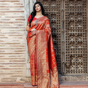 Innovative Red Colored Festive Wear Woven Banarasi Silk Saree