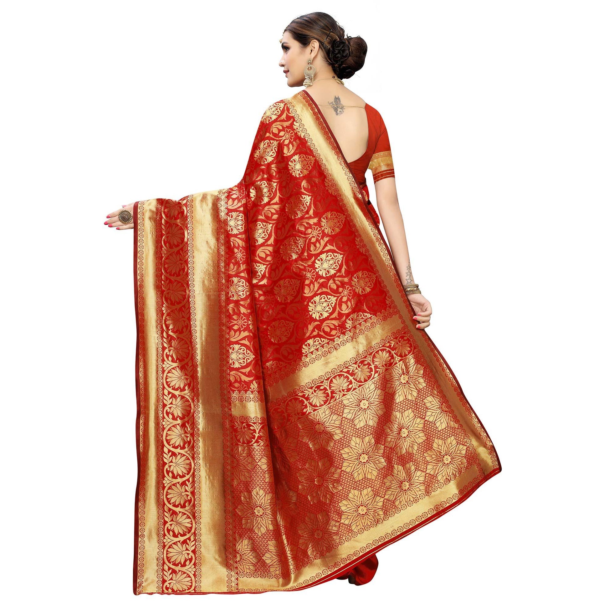 Innovative Red Colored Festive Wear Woven Banarasi Silk Saree