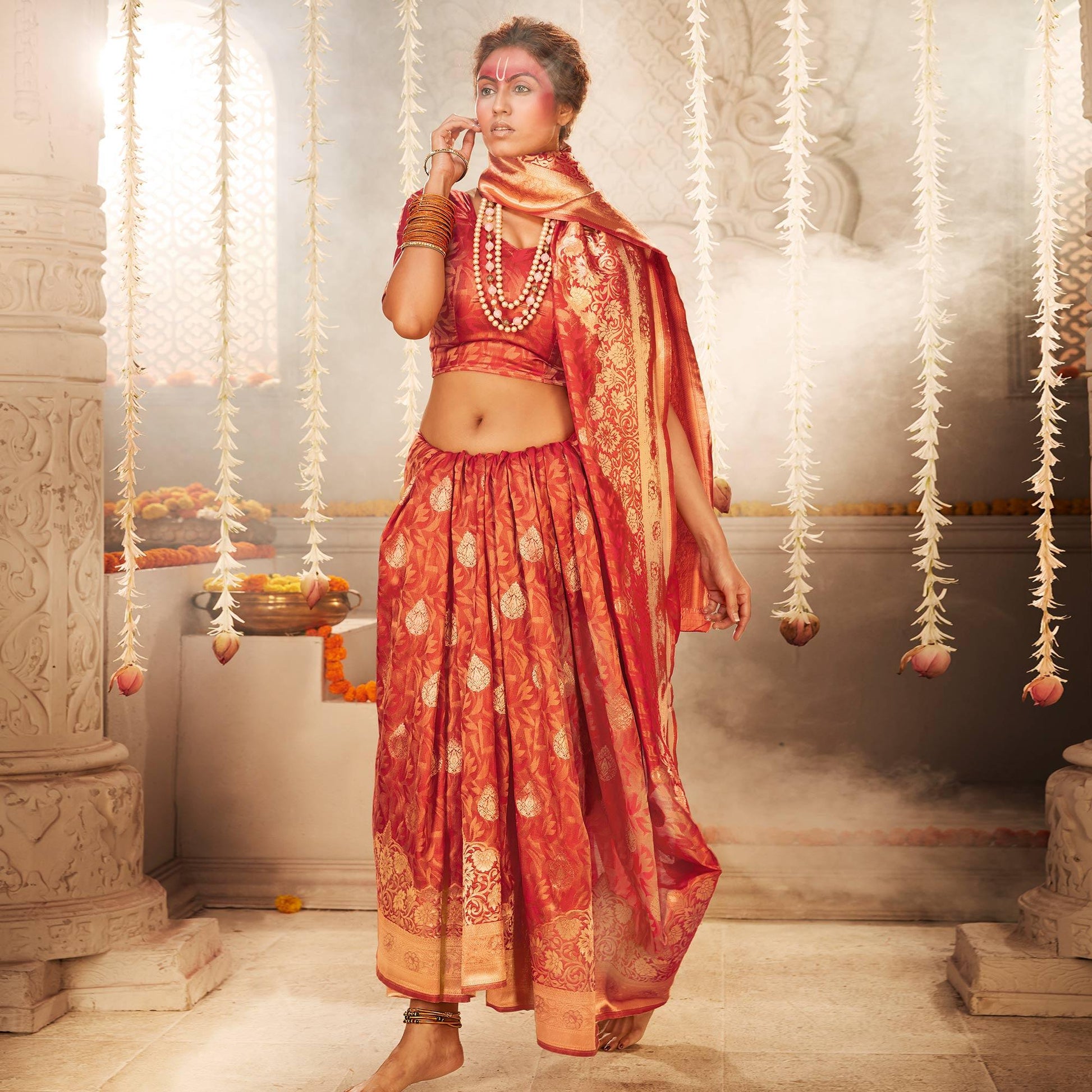 Innovative Red Colored Festive Wear Woven Banarasi Silk Saree