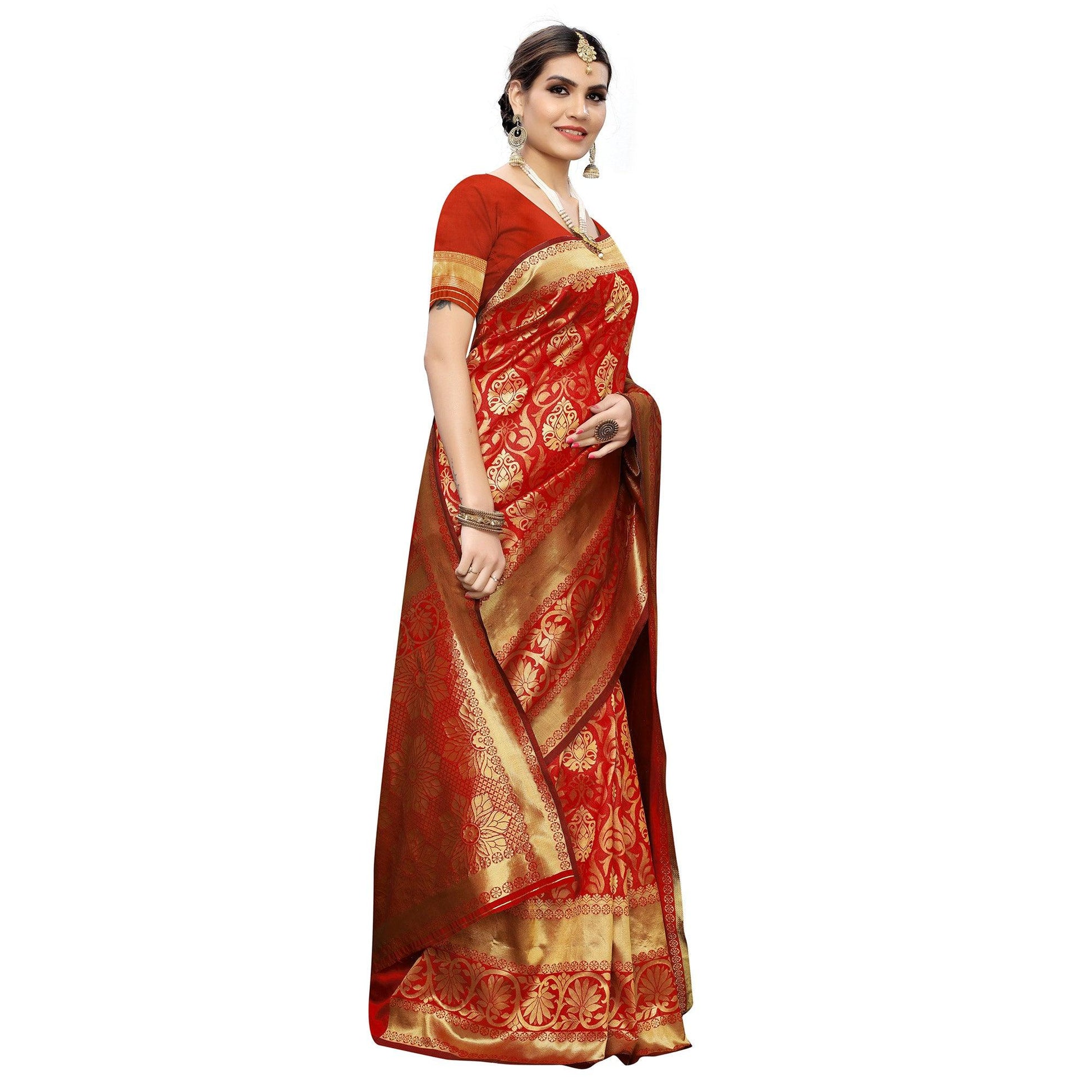 Innovative Red Colored Festive Wear Woven Banarasi Silk Saree