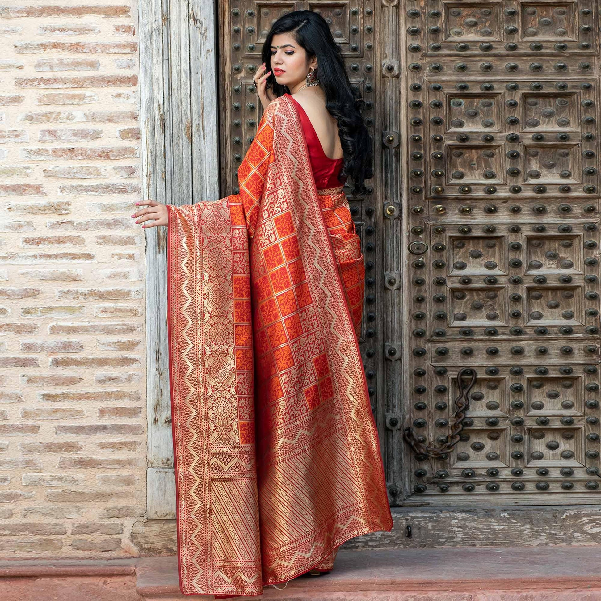 Innovative Red Colored Festive Wear Woven Banarasi Silk Saree