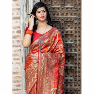 Innovative Red Colored Festive Wear Woven Banarasi Silk Saree