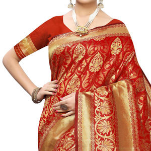 Innovative Red Colored Festive Wear Woven Banarasi Silk Saree