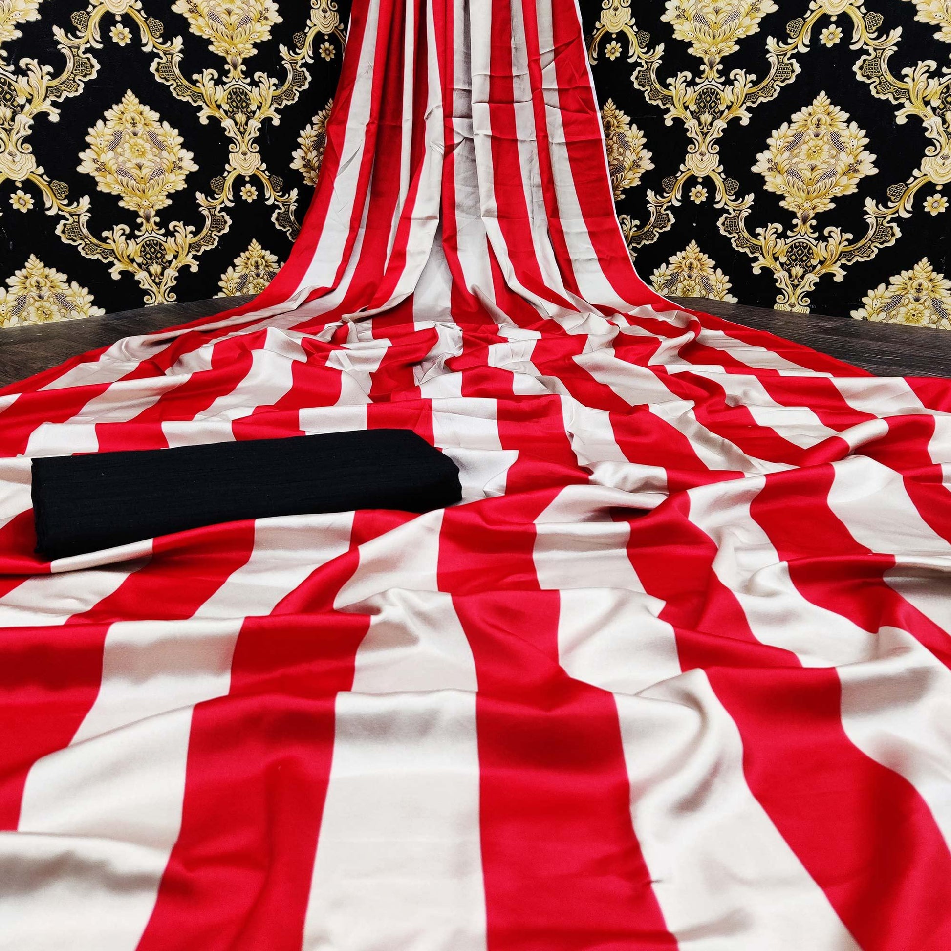 Innovative Red-White Colored Casual Wear Digital Printed Satin  Saree