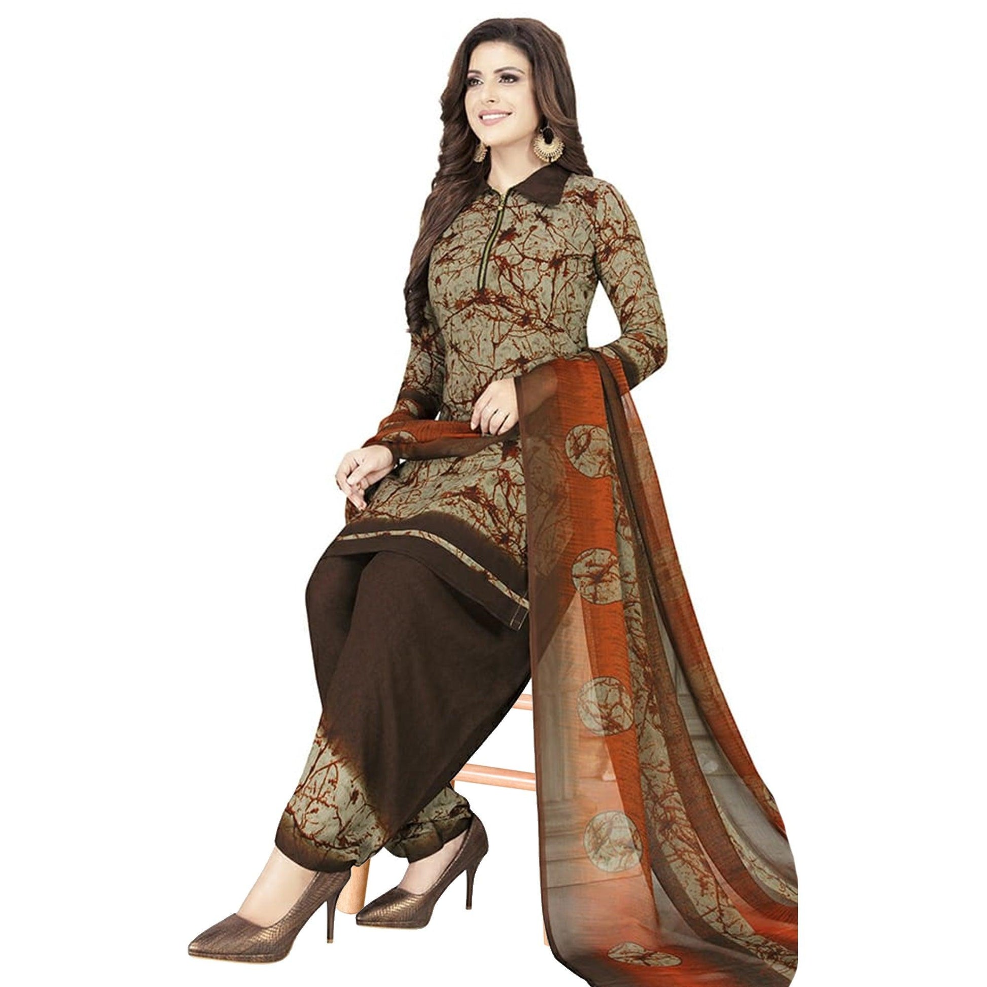 Innovative Teal Grey Colored Casual Printed Crepe Churidar Dress Material