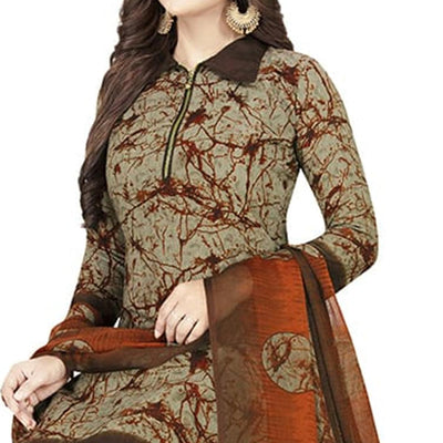 Innovative Teal Grey Colored Casual Printed Crepe Churidar Dress Material