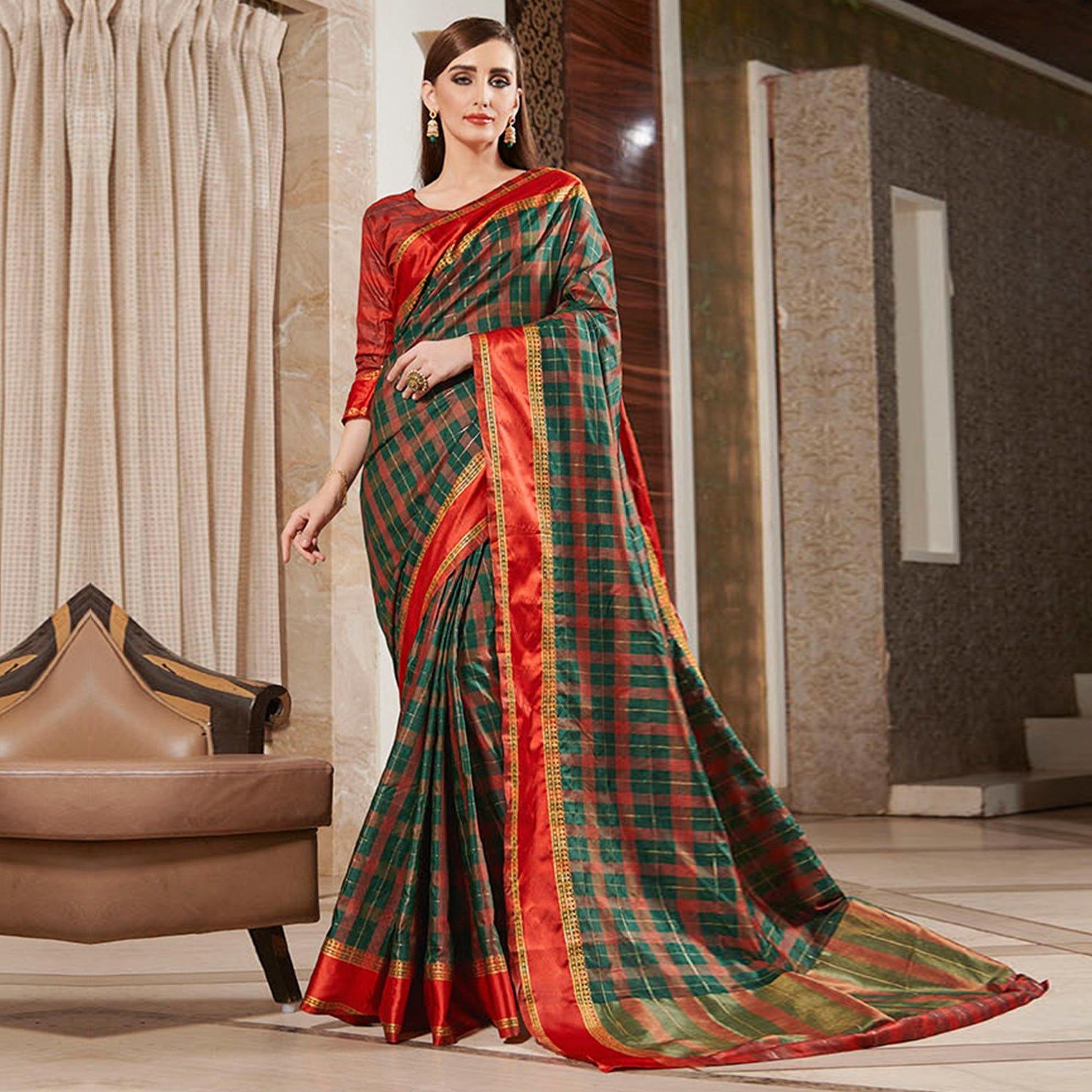 Innovative Turquoise Green Colored Festive Wear Woven Silk Saree