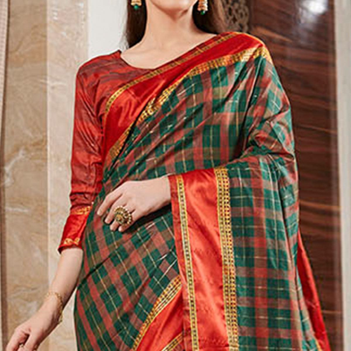 Innovative Turquoise Green Colored Festive Wear Woven Silk Saree