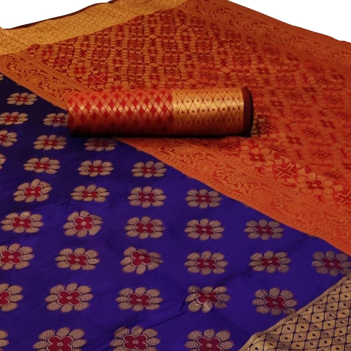 Innovative Violet Colored Festive Wear Woven Silk Saree