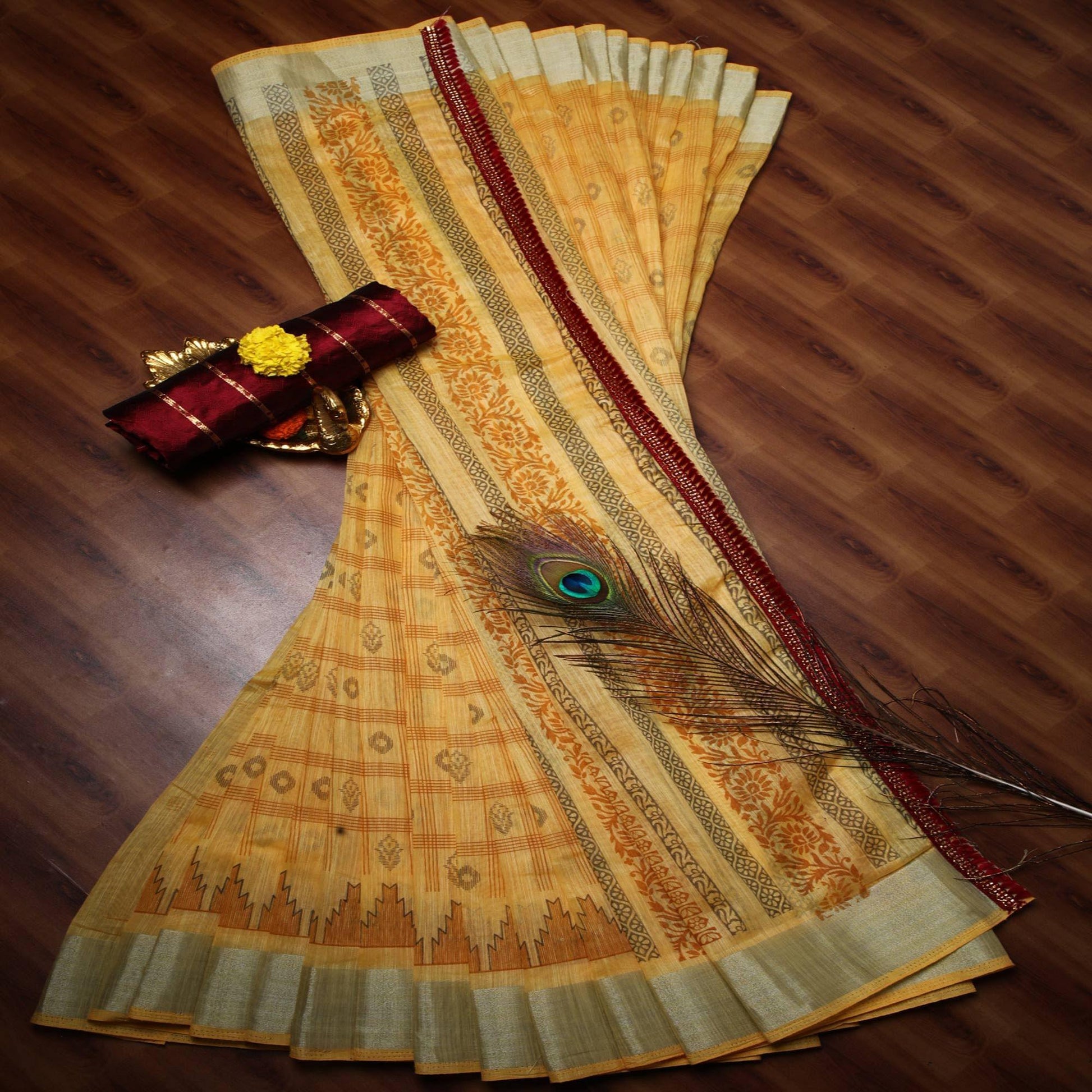 Innovative Yellow Colored Casual Wear Printed Cotton Saree