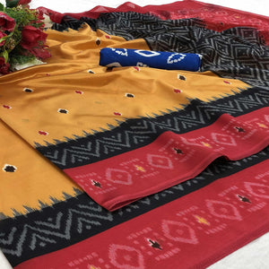 Innovative Yellow Colored Casual Wear Printed Silk Saree