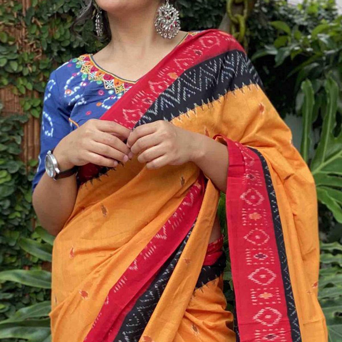 Innovative Yellow Colored Casual Wear Printed Silk Saree