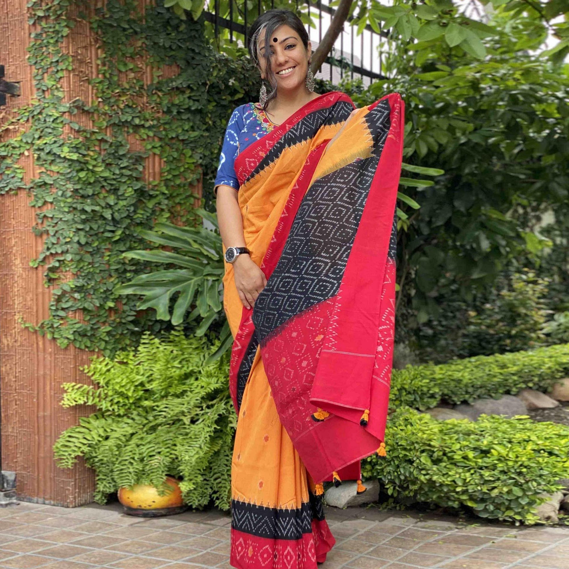 Innovative Yellow Colored Casual Wear Printed Silk Saree
