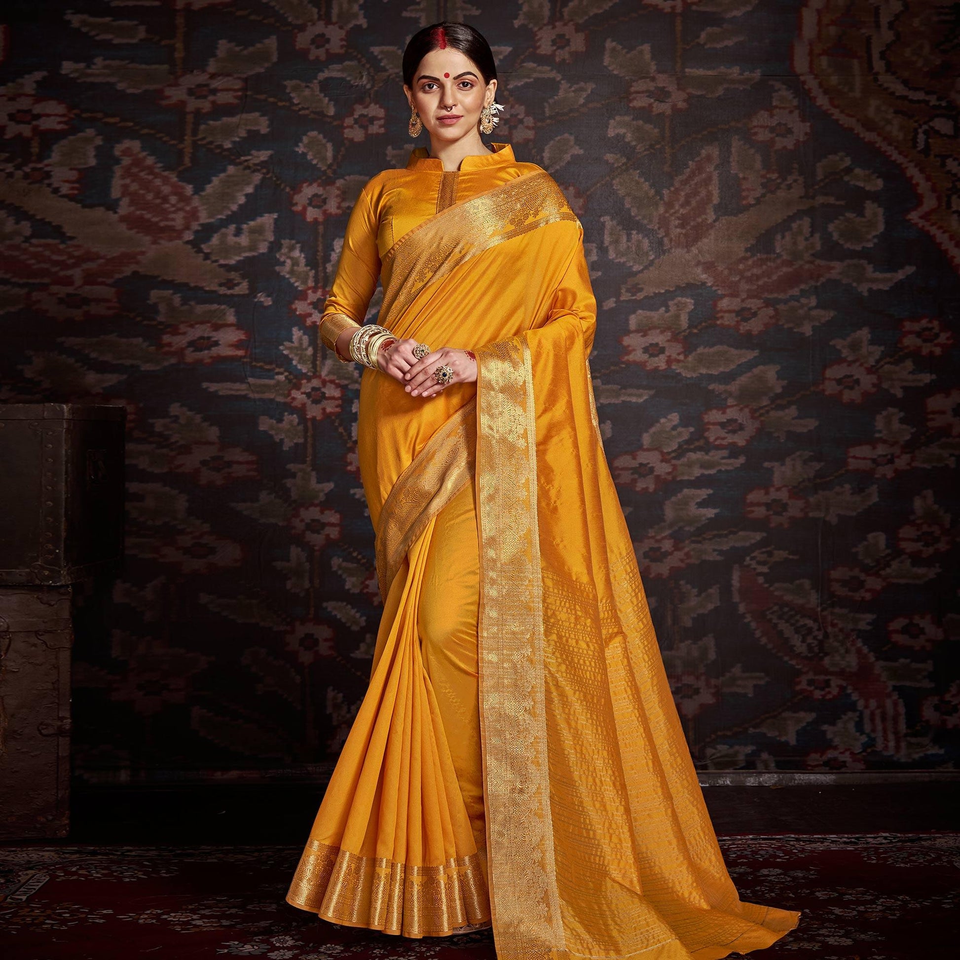 Innovative Yellow Colored Festive Wear Woven Silk Saree
