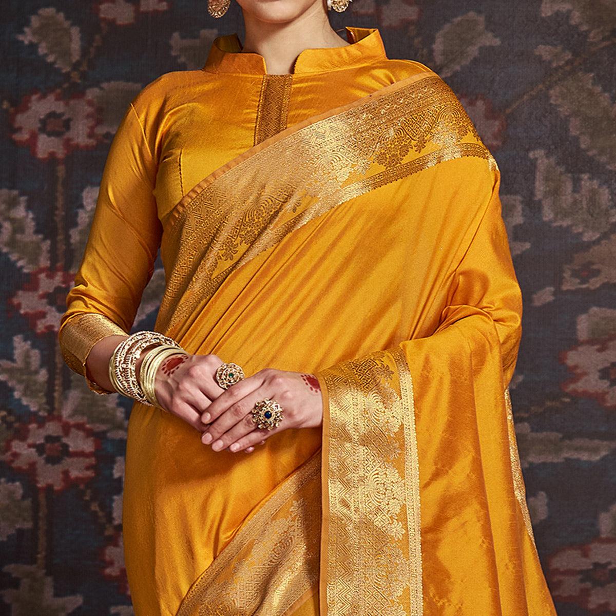 Innovative Yellow Colored Festive Wear Woven Silk Saree