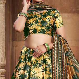 Innovative Yellow - Green Colored Wedding Wear Printed Art Silk Lehenga Choli