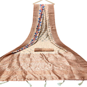 Intricate Beige Colored Festive Wear Digital Printed Silk Saree
