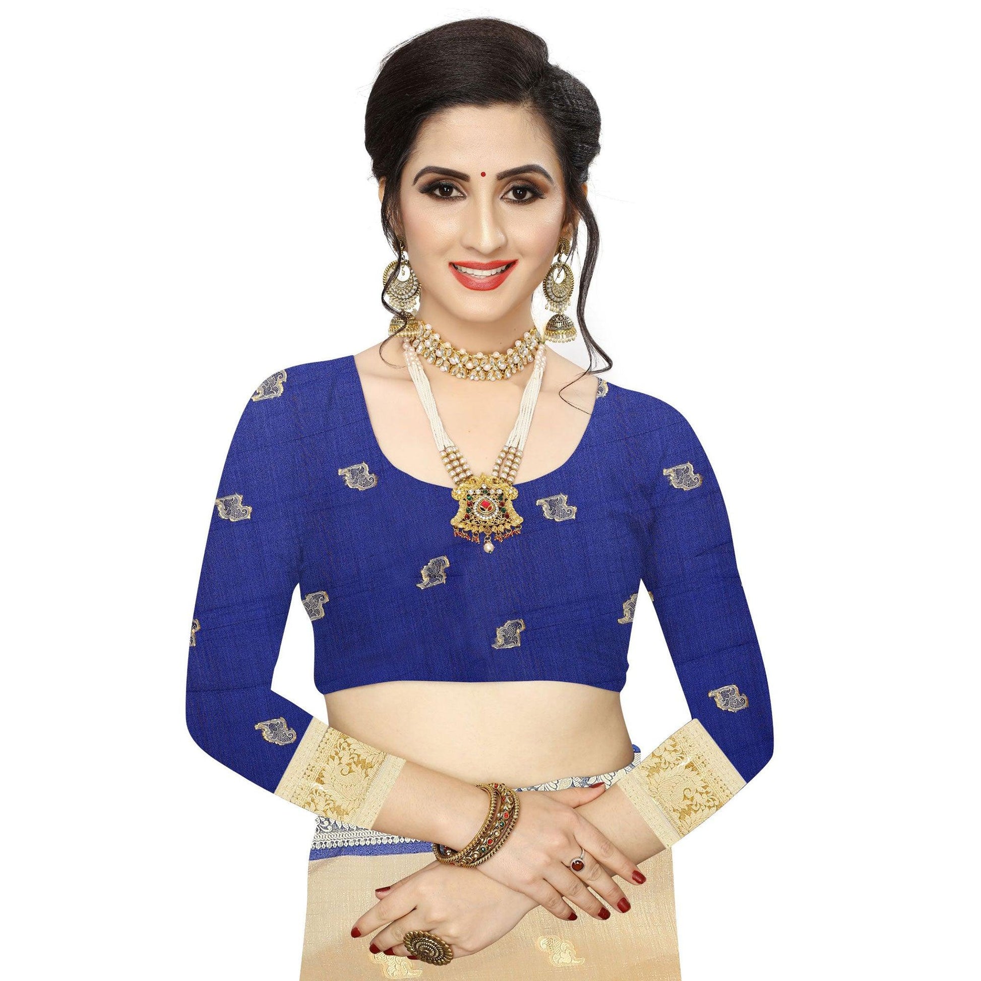 Intricate Beige Colored Festive Wear Woven Vichitra Silk Saree