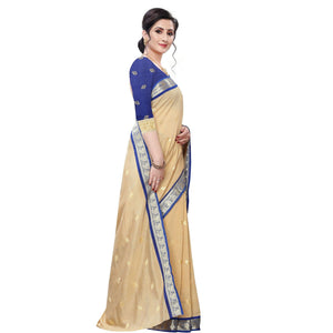 Intricate Beige Colored Festive Wear Woven Vichitra Silk Saree
